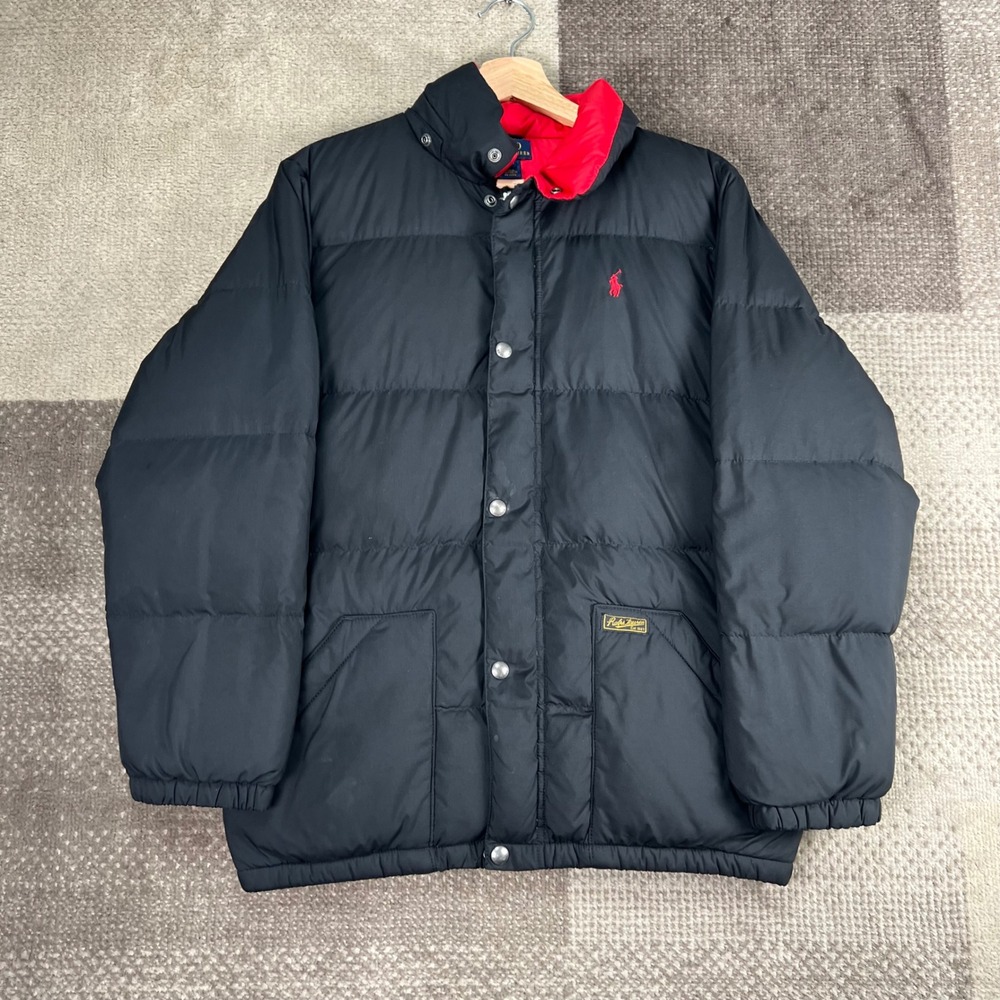 Polo Ralph Lauren Kids L 14-16 Black Down Puffer Jacket Red Lining